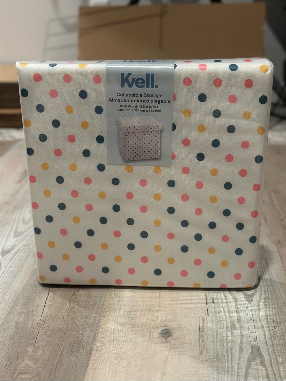 Collapsible Storage Cube - White with Pink, Yellow & Navy Dots